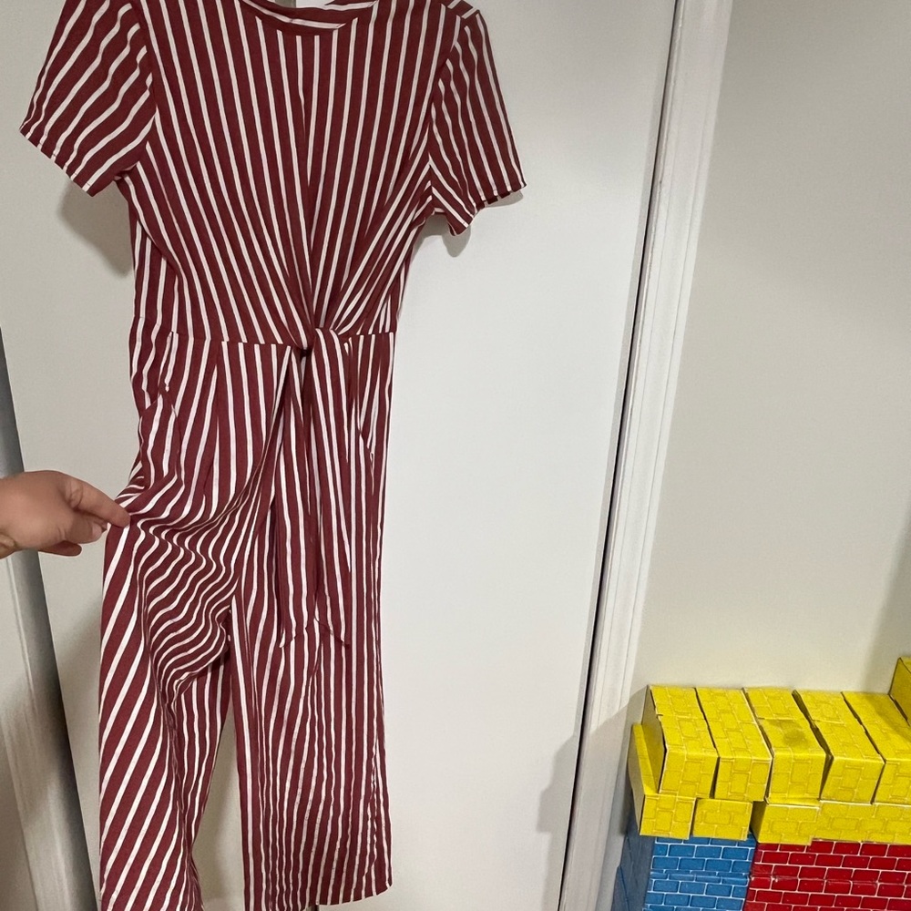 Everly Red and White Striped Jumpsuit with Wrap Detail